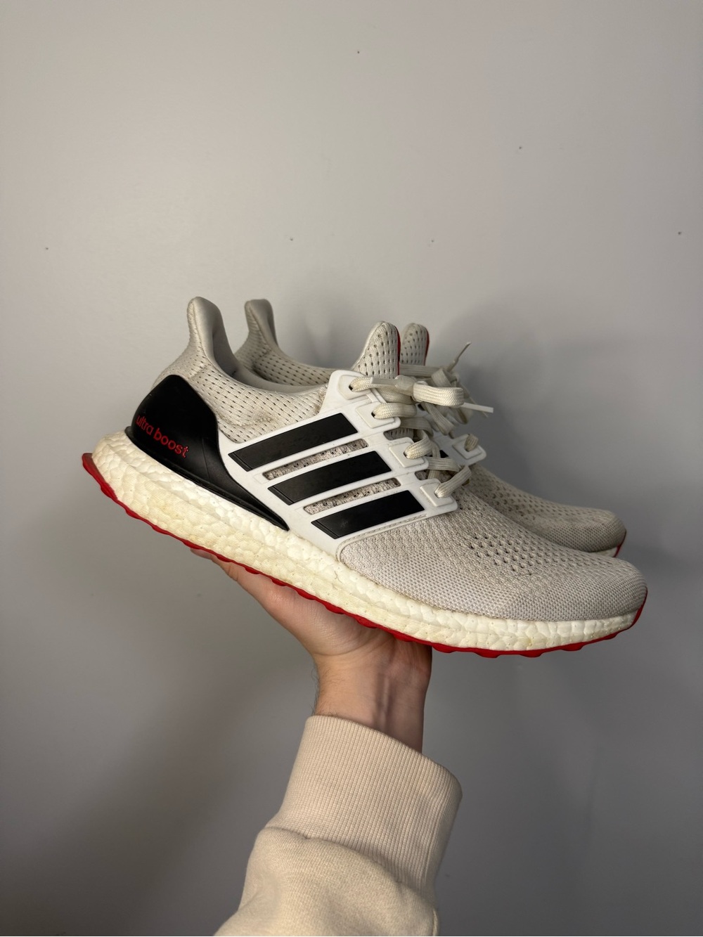 adidas Ultra Boost Sneakers in Cream with Black & Red Accents